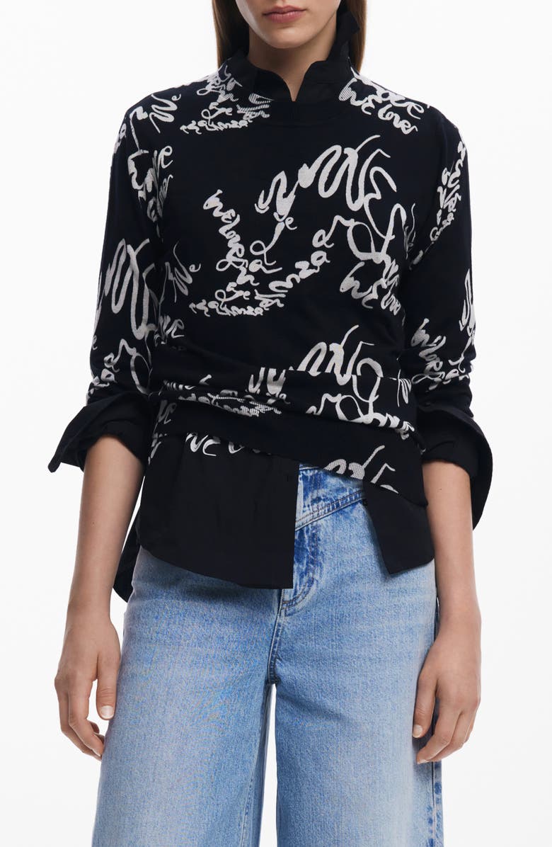 Desigual Handwritten Cotton Blend Sweater, Main, color, 