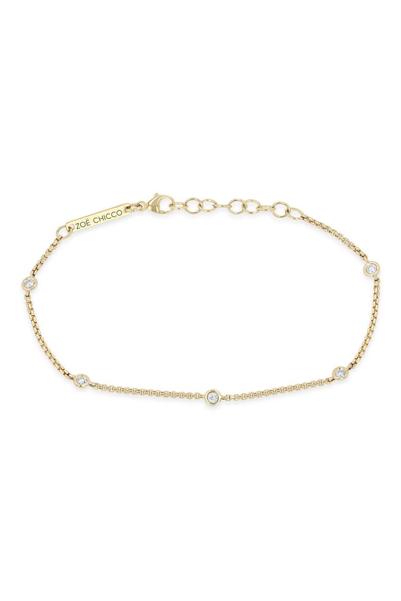 14K Gold Floating Diamond Extra Small Box Chain Station Bracelet, Main, color, 14K YELLOW GOLD
