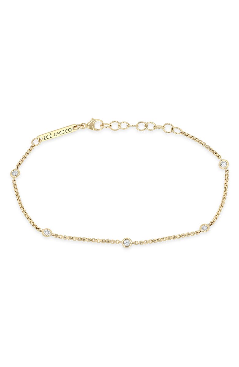 Zoë Chicco Diamond Station Box Chain Bracelet, Main, color, 14K Yellow Gold