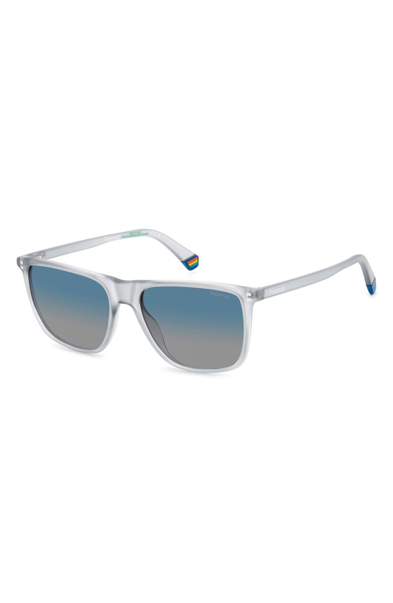 Polaroid 55mm Gradient Polarized Rectangular Sunglasses, Alternate, color, Matte Crystal/ Blue Sf Polar