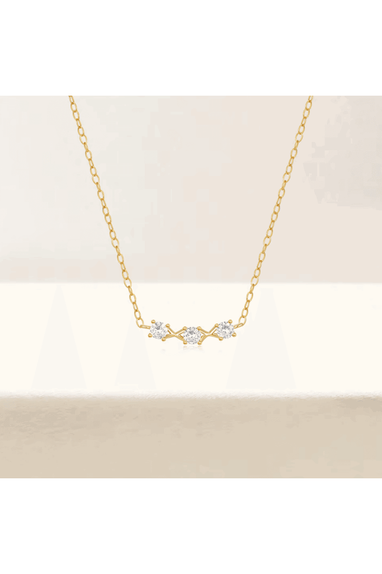 Adora Delicate Necklace with Three Round Cut Cubic Zirconia Stones, Alternate, color, Gold