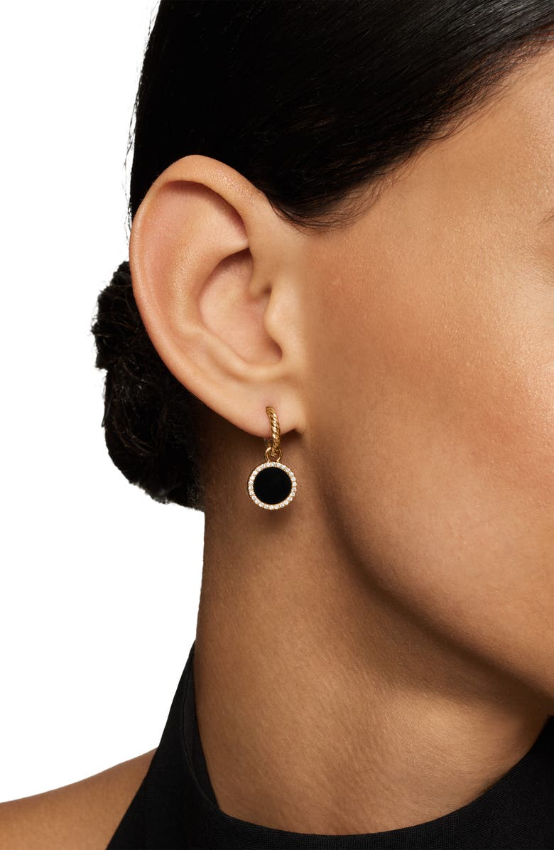 David Yurman Petite DY Elements<sup>®</sup> Drop Earrings in 18K Yellow Gold with Black Onyx and Pavé Diamonds, Alternate, color, 