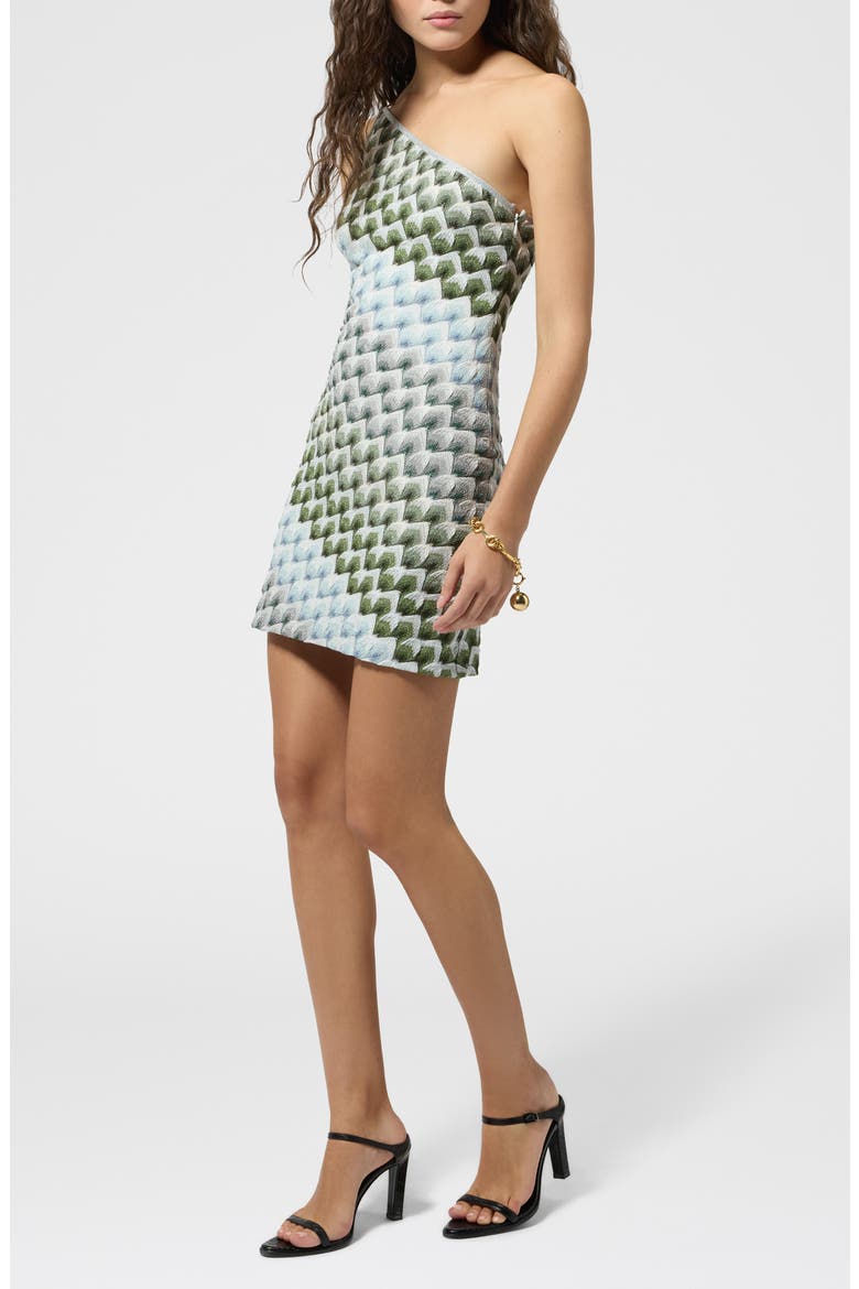 Metallic Jacquard One-Shoulder Minidress, Main, color, GREEN MULTI