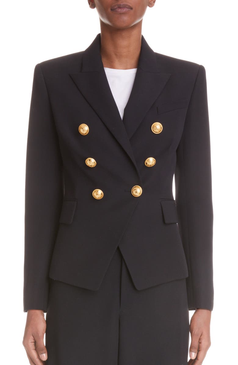 Balmain Double Breasted Wool Blazer, Alternate, color, 