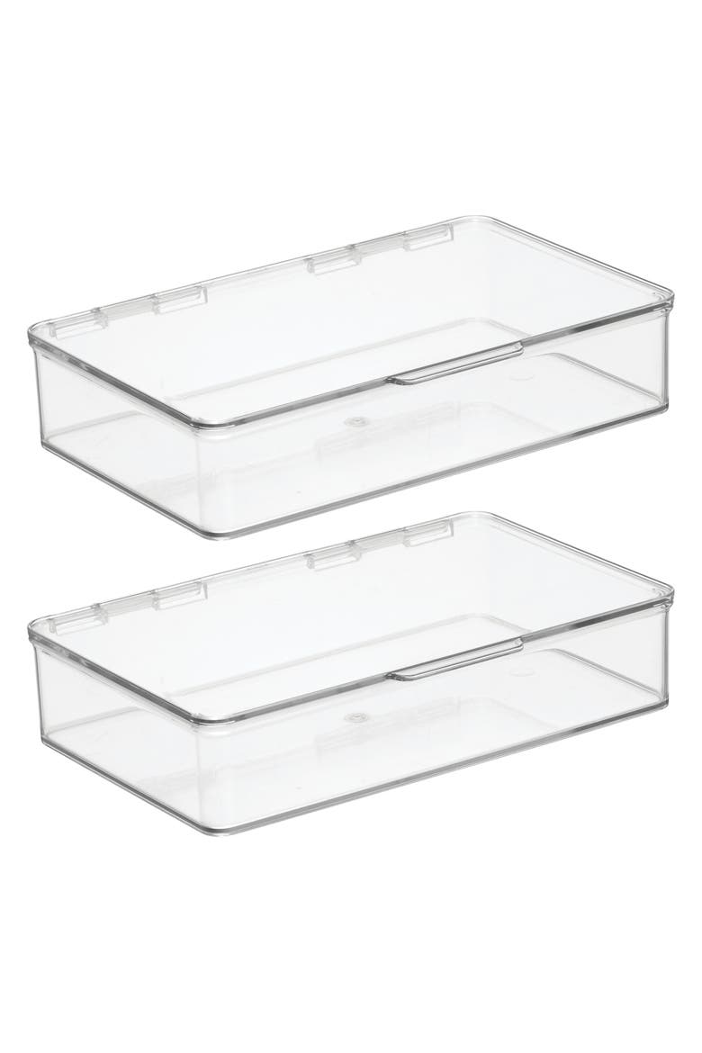 Stackable Hinged-Lid Pantry Storage Box - Set of 2 - Clear, Main, color, Clear