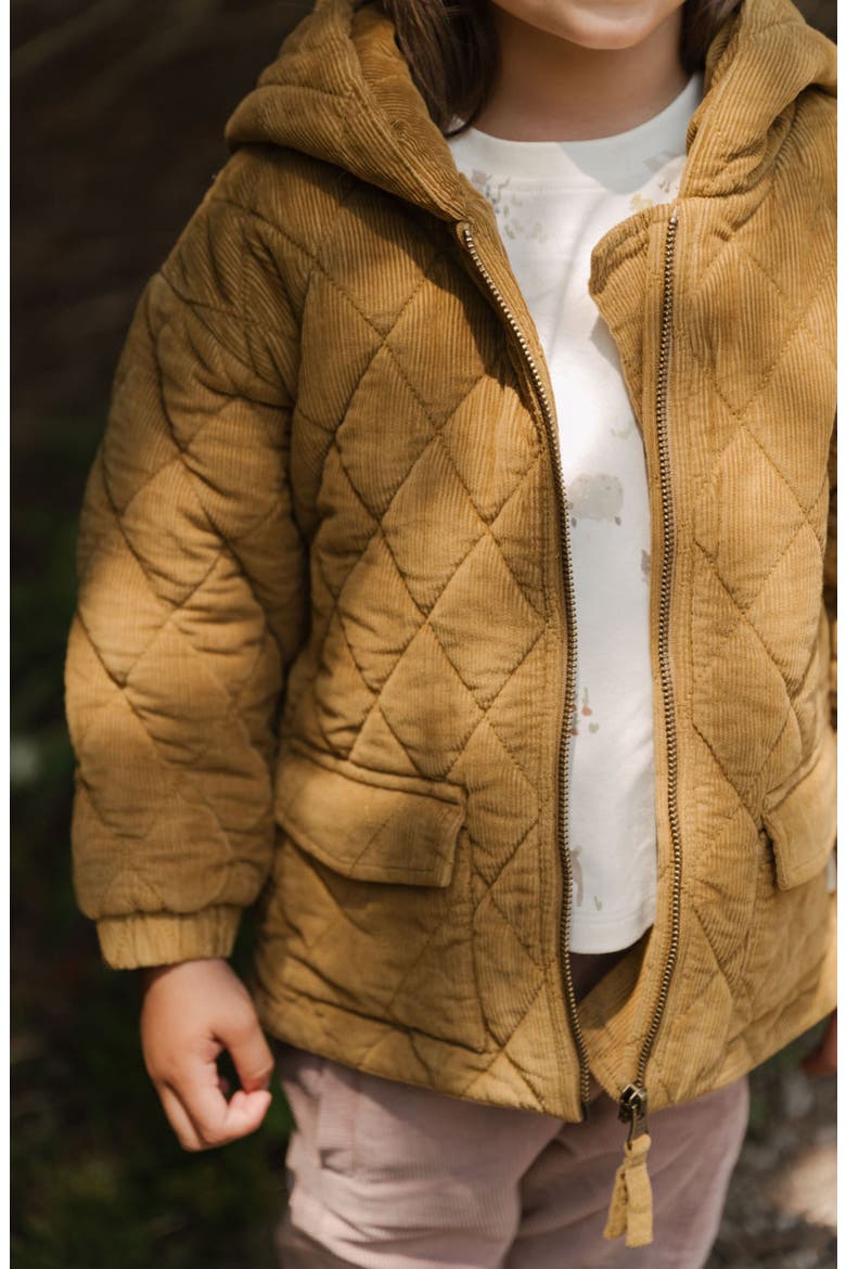 Organic Cotton Corduroy Quilted Hooded Jacket, Alternate, color, YELLOW