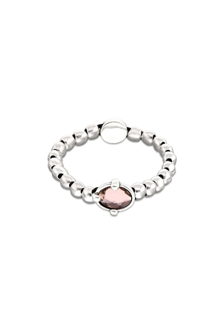Sterling Silver Plated Ball Elastic Bracelet with Pink Faceted Crystal, Main, color, Silver