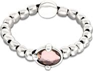 UNODE50 Sterling Silver Plated Ball Elastic Bracelet with Pink Faceted Crystal