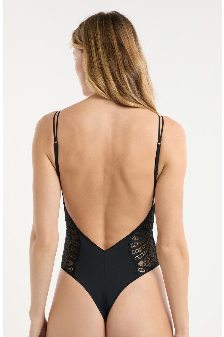 Etreinte Plunge Bodysuit, Alternate, color, BLACK