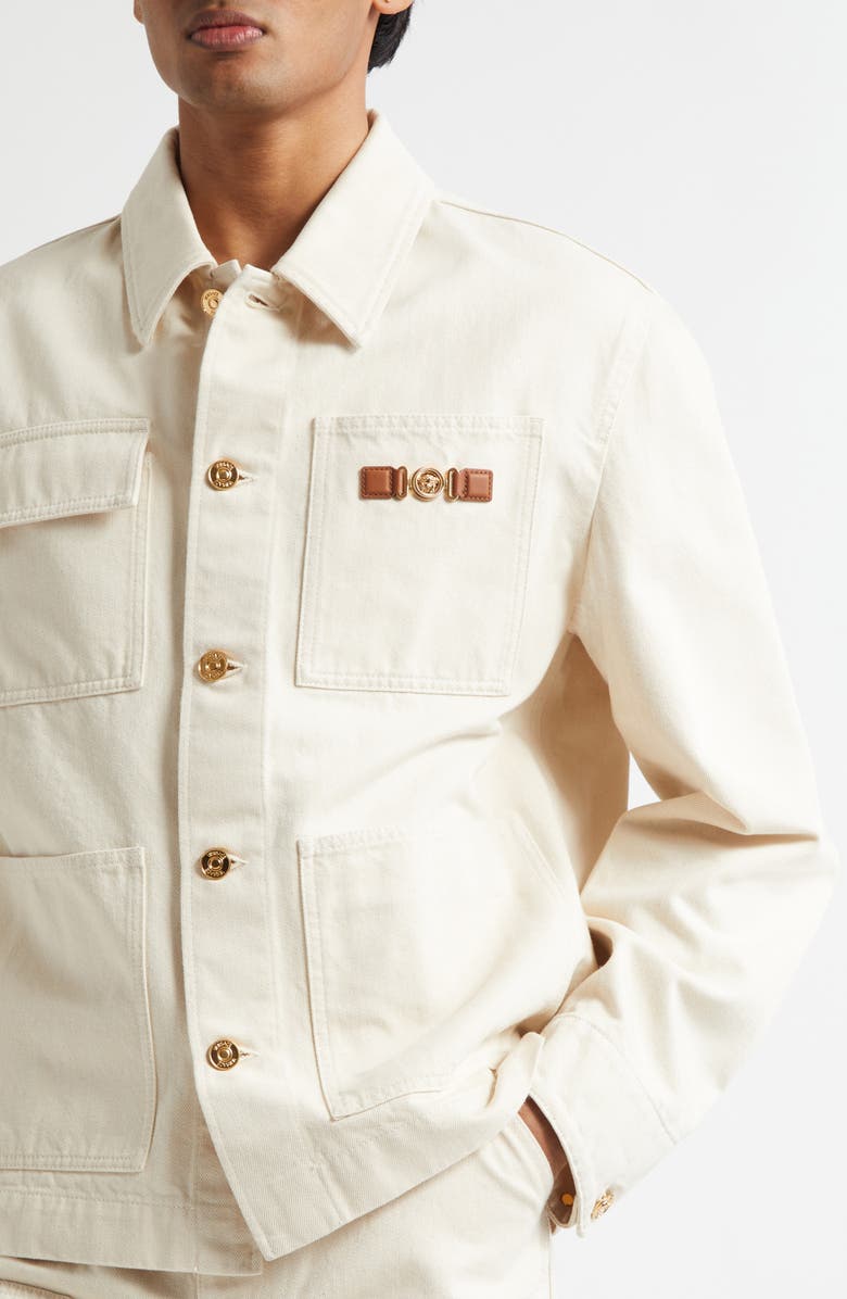 Versace Medusa Biggie Carpenter Denim Jacket, Alternate, color, Ecru