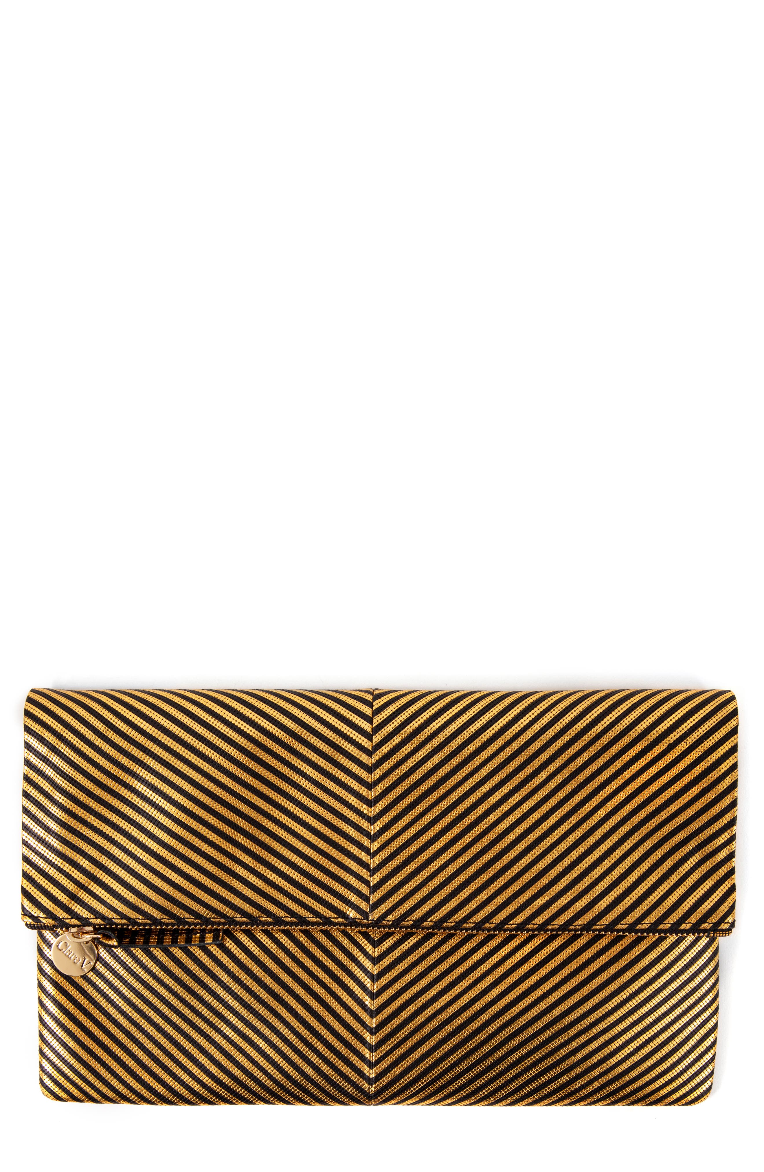Disco Stripe Foldover Clutch, Main, color, DISCO STRIPE PATCHWORK BLACK