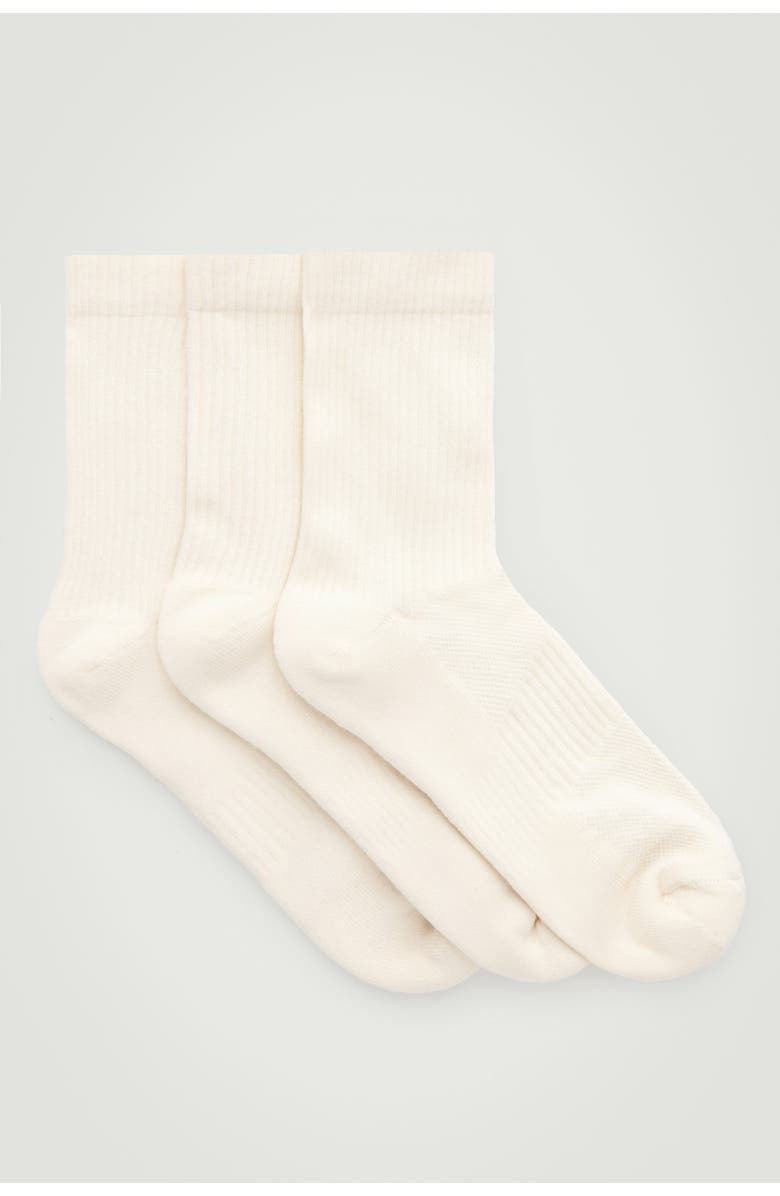 COS 3-Pack Ribbed Sport Socks, Main, color, Off-White