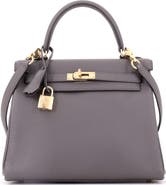 Pre-Owned Hermes Kelly Handbag Grey Togo with Gold Hardware 25