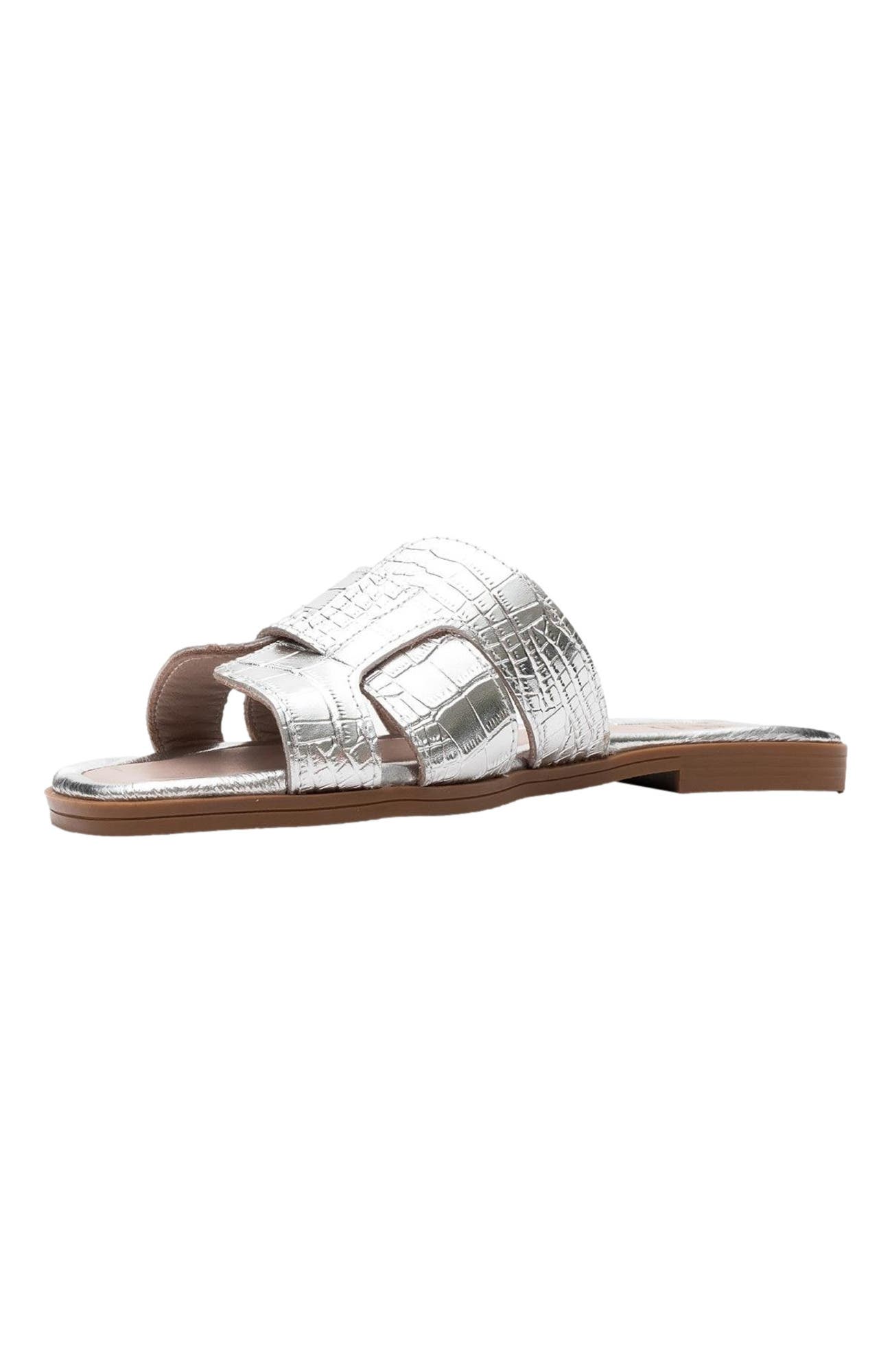 Forever & Always Shoes Notre Leather Slide Sandal, Alternate, color, Silver Leather