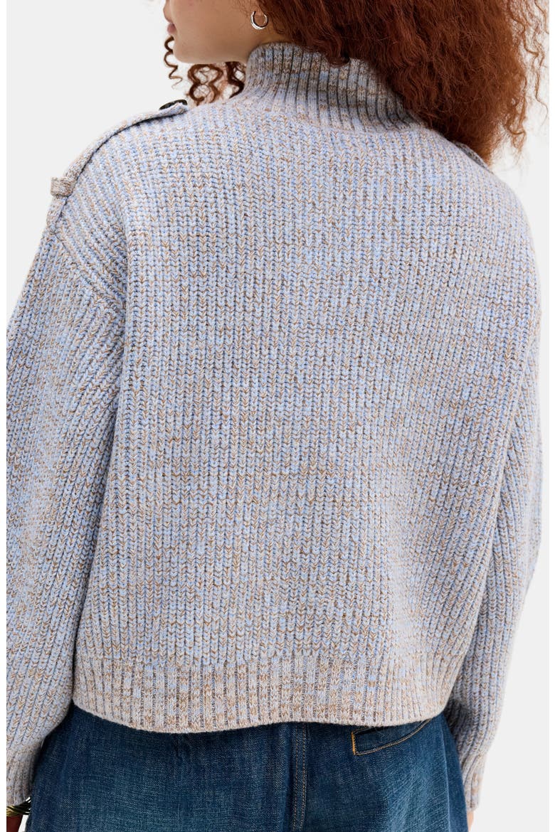 Ribbed Double Breasted Funnel Neck Cardigan, Alternate, color, BLUE