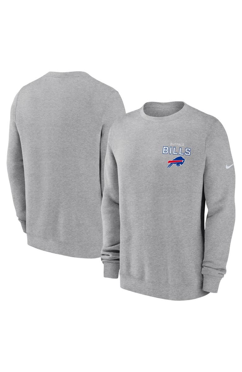 Nike Men's Nike Heather Gray Buffalo Bills Primetime Club Fleece Pullover Sweatshirt, Main, color, Heather Gray