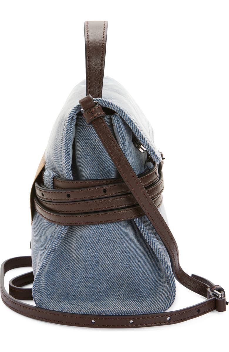 Moschino Tie Me Denim Handheld Bag, Alternate, color, Sky Blue/ Dark Brown