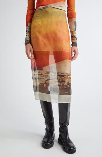 Monse Printed Semisheer Silk Organza Pencil Skirt In Multi