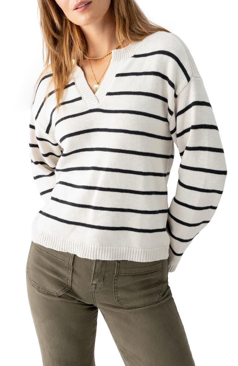 Sanctuary Chill Vibes Stripe Cotton V-Neck Sweater, Main, color, 