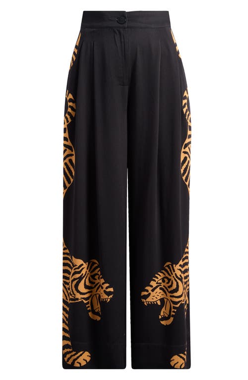 Farm Rio Black Tiger Wide Leg Pants