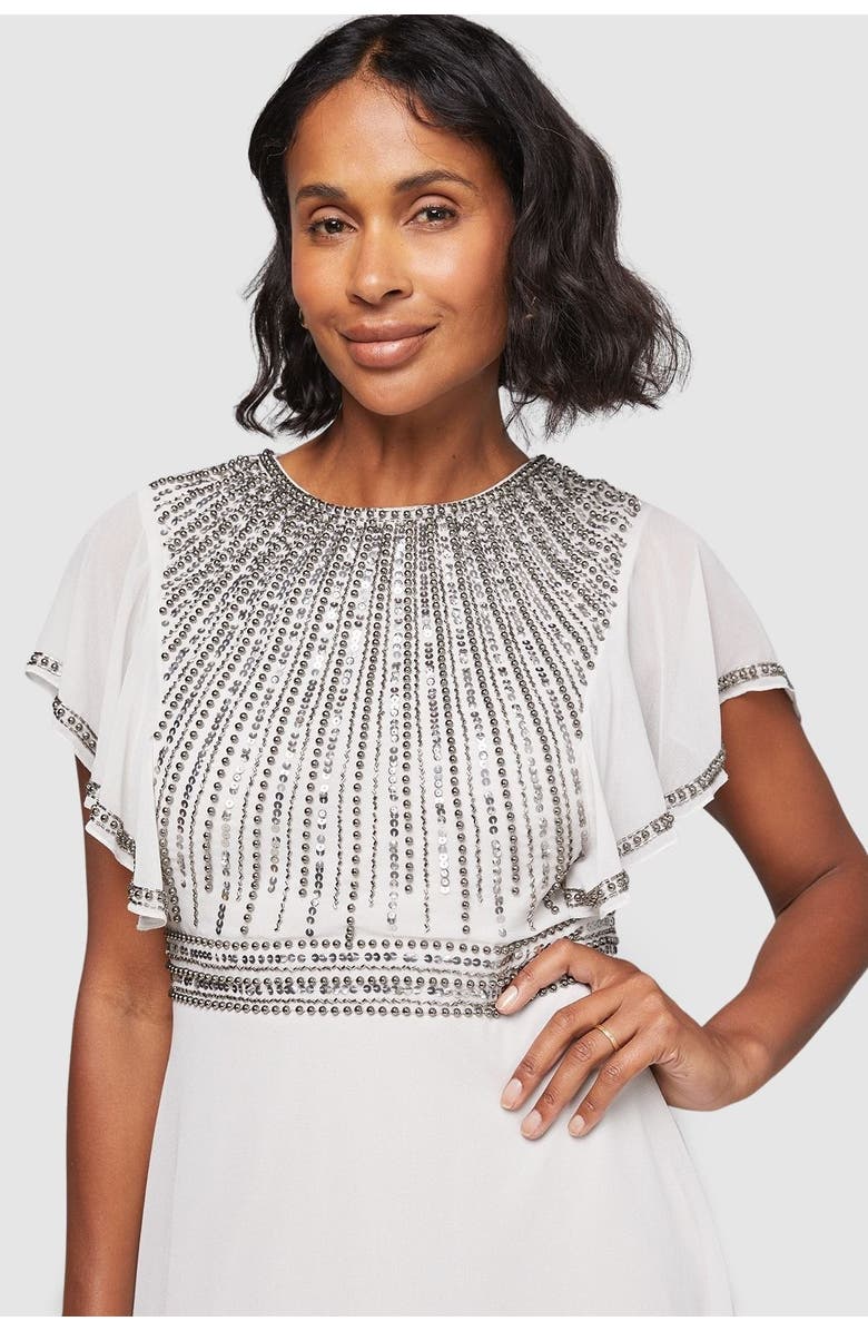 Wallis Embellished Ruffle Sleeve Maxi Dress, Alternate, color, Grey