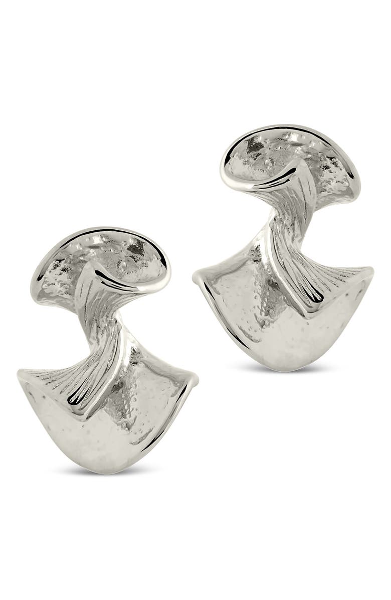 Sterling Forever Libby Textured Fan Stud Earrings, Alternate, color, Silver