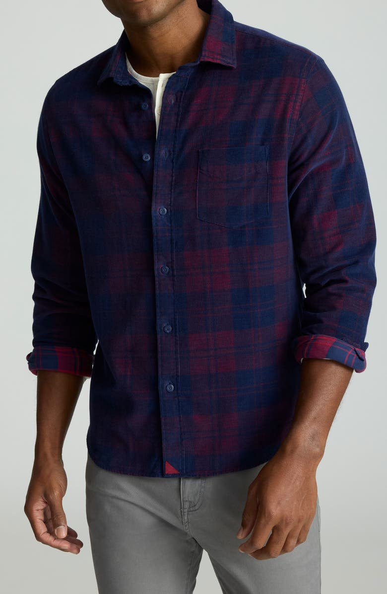UNTUCKit Jaeger Plaid Cotton Corduroy Button-Up Shirt, Main, color, Navy
