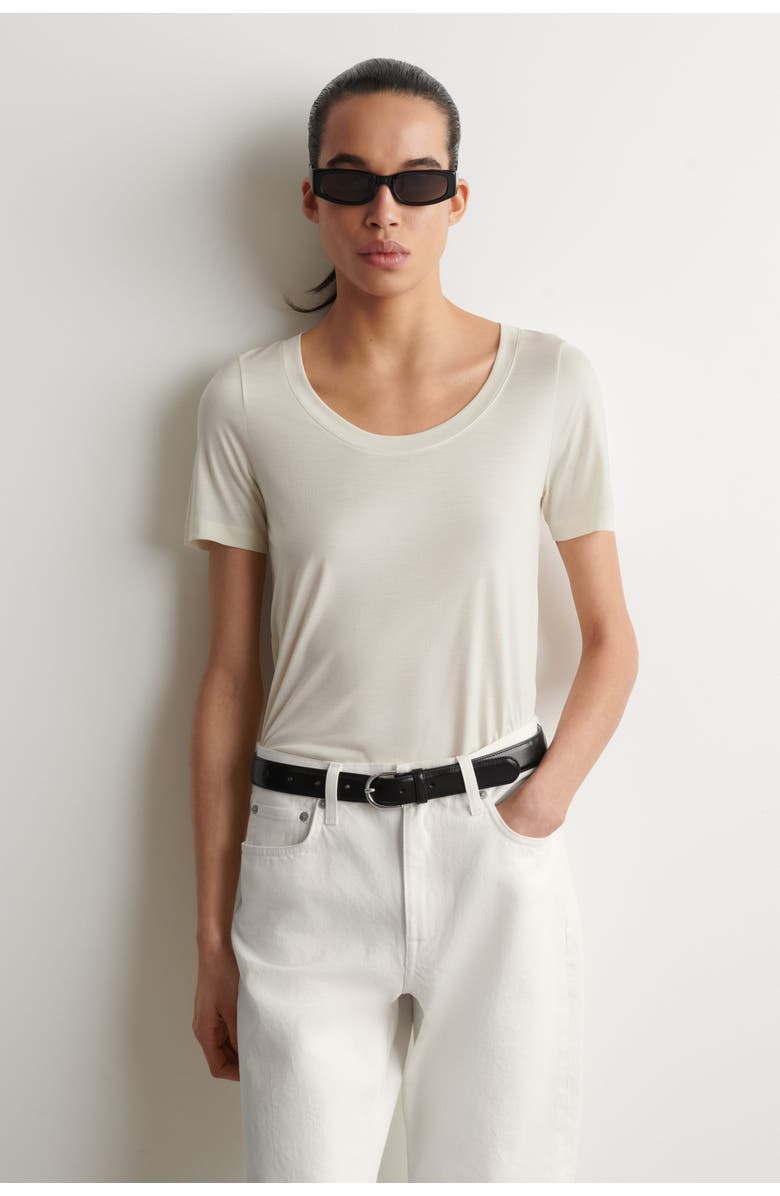 COS Slim Silk T-Shirt, Main, color, Ivory