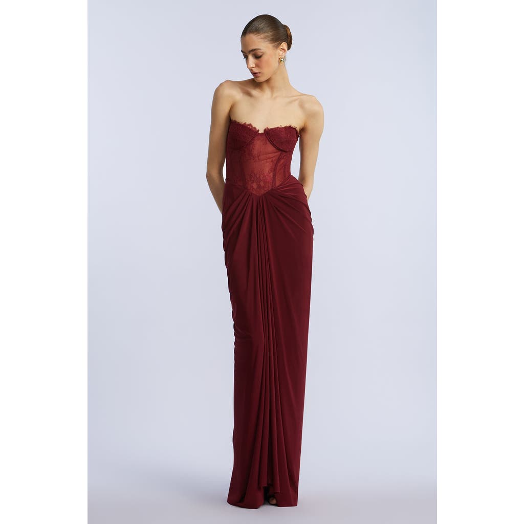 Bcbg Lace & Jersey Gown In Burgundy