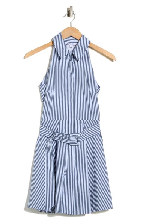 Beau Stripe Sleeveless Cotton Blend Shirtdress