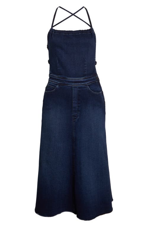 Mother The Back Raw Hem Denim Midi Dress In Blue