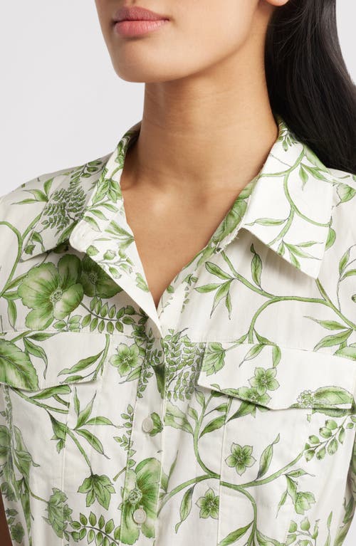 Zoe And Claire Floral Tiered Cotton Shirtdress In Green Multi