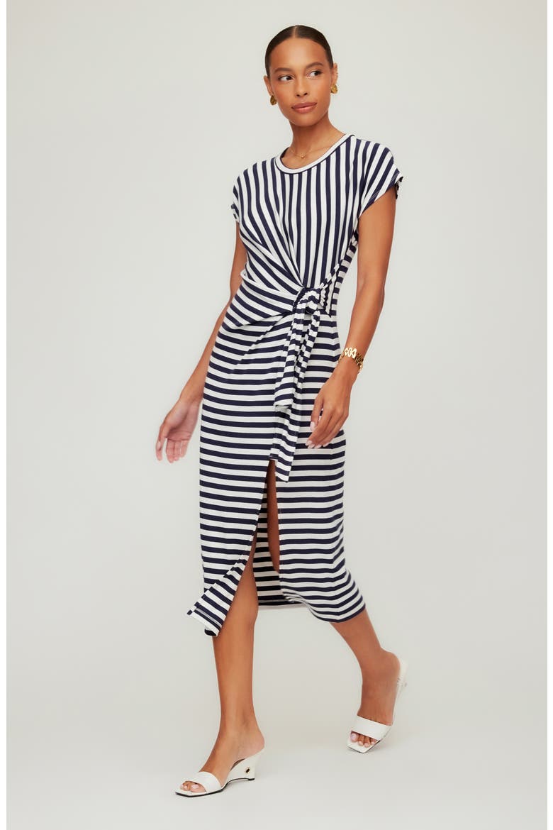 Marisa Side Knot Midi T-Shirt Dress, Alternate, color, NAVY W/ WHITE