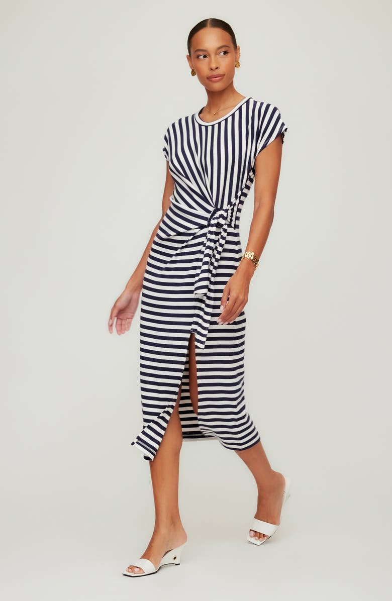 FIFTEEN TWENTY Marisa Side Knot Midi T-Shirt Dress, Alternate, color, Navy W/ White