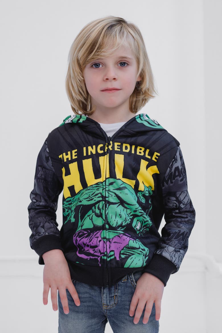 Avengers The Hulk Cosplay Fleece Zip-Up Hoodie, Alternate, color, Black Green Hulk