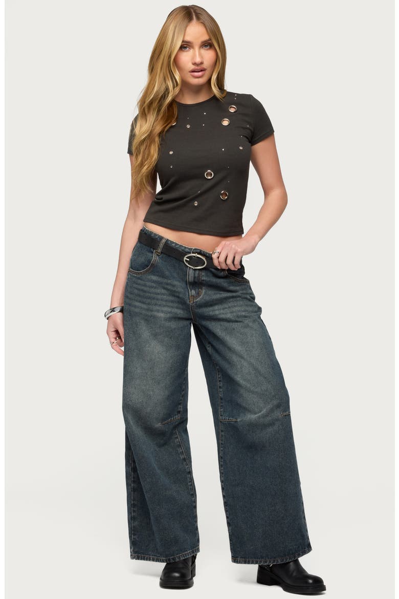 Aitana Grommet Studded T-Shirt, Alternate, color, DARK-GRAY