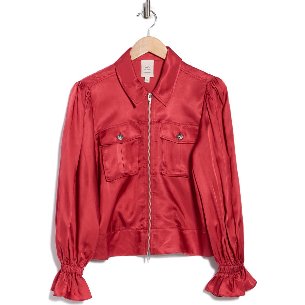 Cinq À Sept Holly Ruffle Satin Twill Jacket In Red