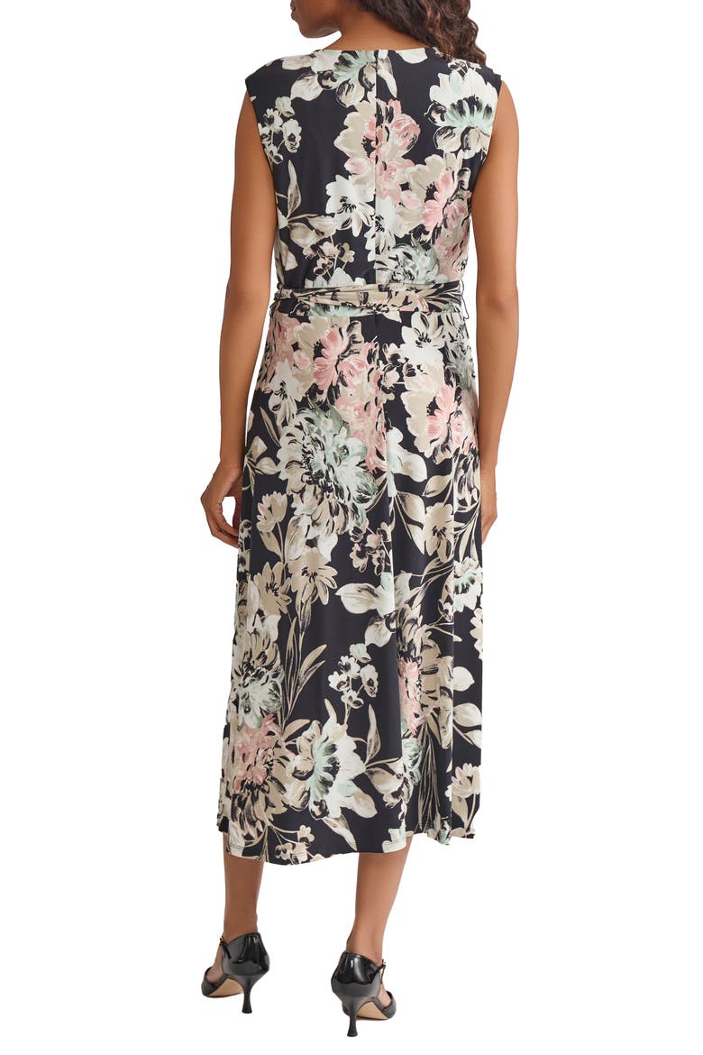 Print Tie Waist Sleeveless Midi Dress, Alternate, color, BLACK MULTI