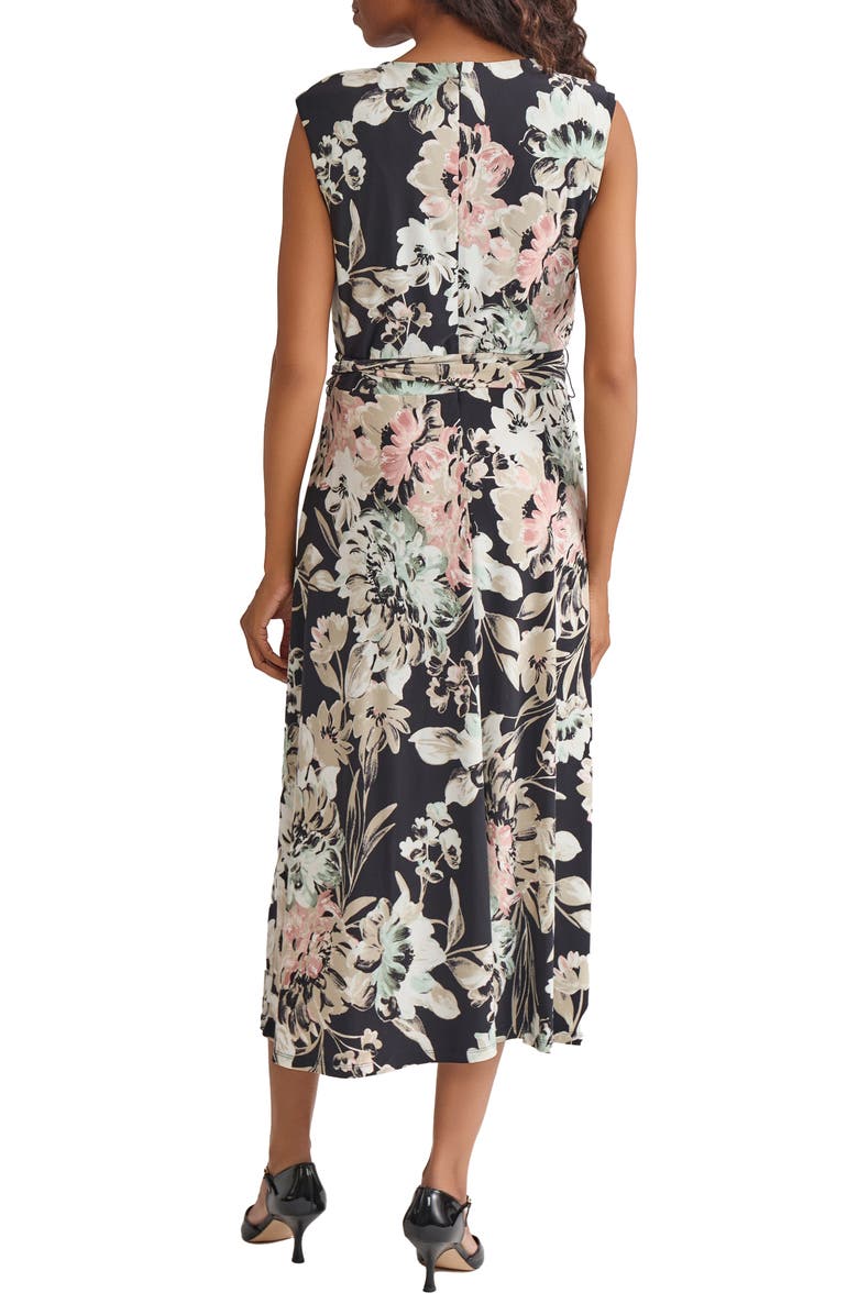 KASPER Print Tie Waist Sleeveless Midi Dress, Alternate, color, Black Multi