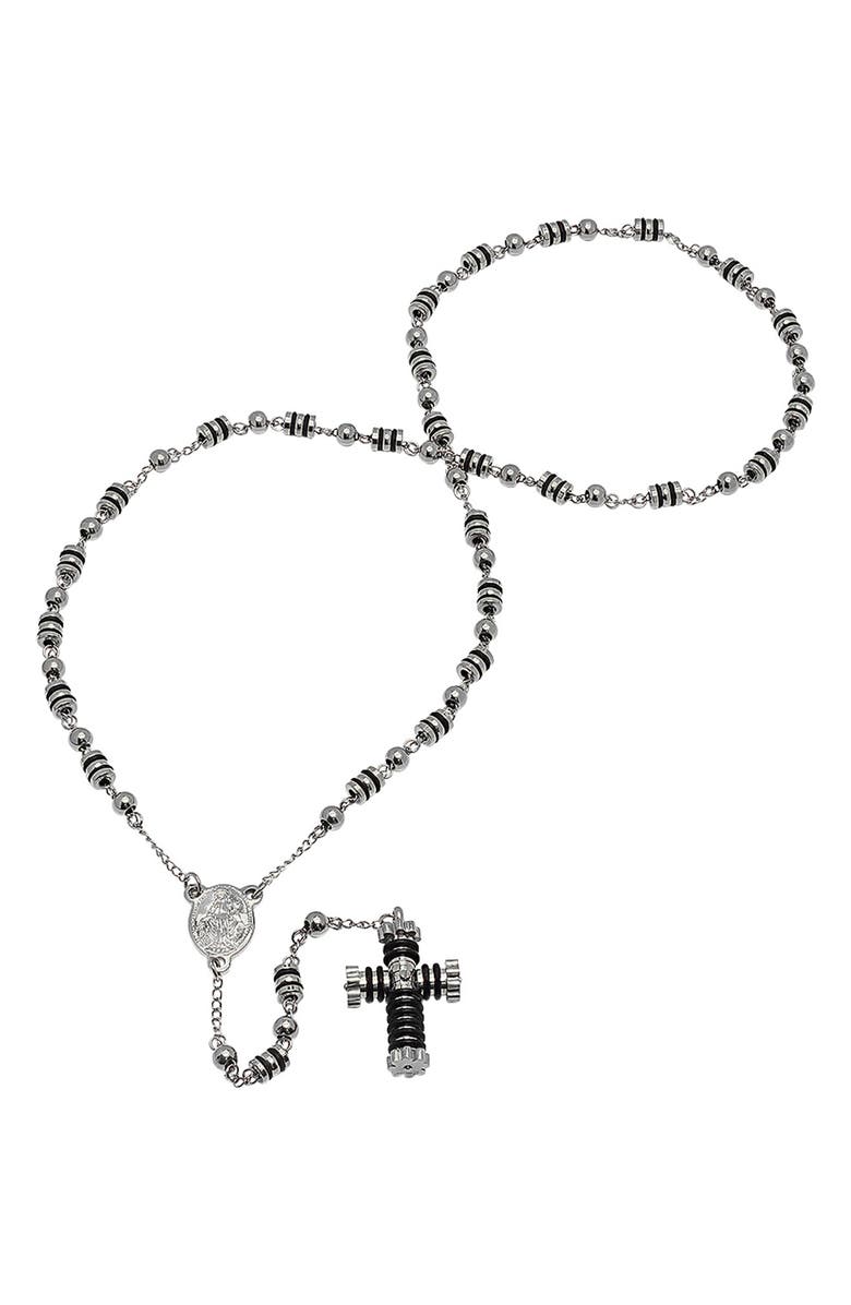 HMY JEWELRY Men's Two-Tone Rosary Cross Necklace, Main, color, Metallic