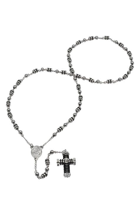 Men's Two-Tone Rosary Cross Necklace