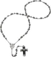 HMY JEWELRY Men's Two-Tone Rosary Cross Necklace