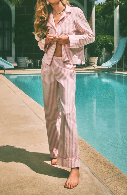 Reformation Coco Contrast Piping Stretch Organic Cotton Pajamas In Pink