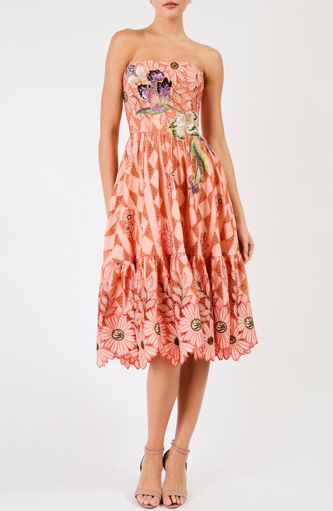 Candace Floral Cutwork Detail Strapless Cocktail Dress (Petite)