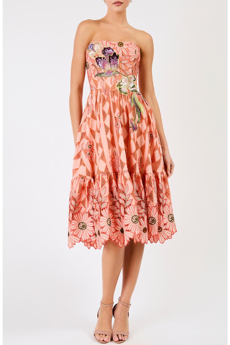 Candace Floral Cutwork Detail Strapless Cocktail Dress video
