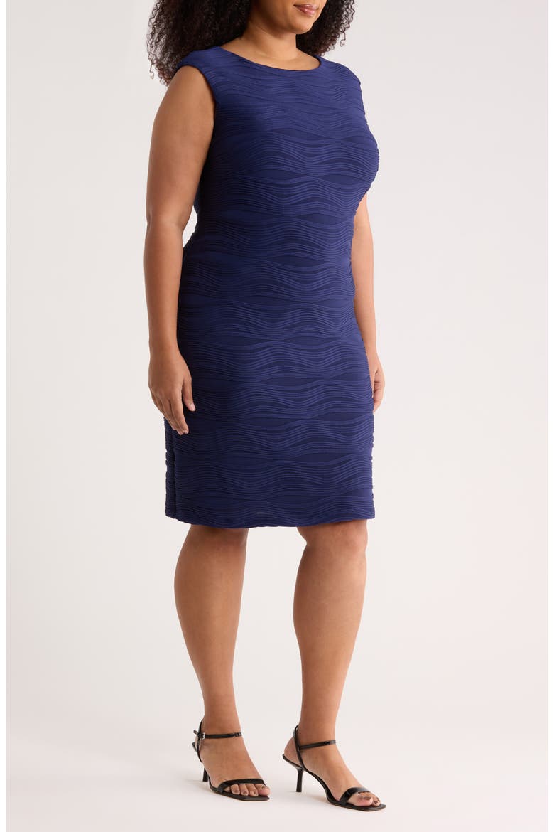 Textured Sleeveless Sheath Dress, Alternate, color, KASPER NAVY