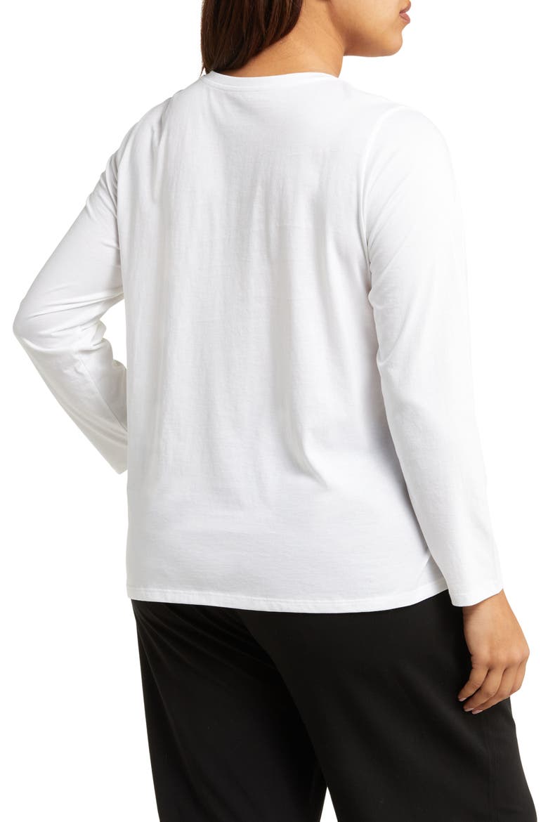 Round Neck Organic Cotton Long Sleeve Top, Alternate, color, WHITE
