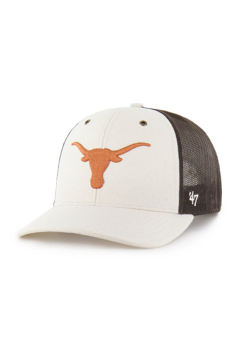 Men's Carhartt x '47 Natural/Brown Texas Longhorns Undyed Trucker Adjustable Hat, Main, color, Natural