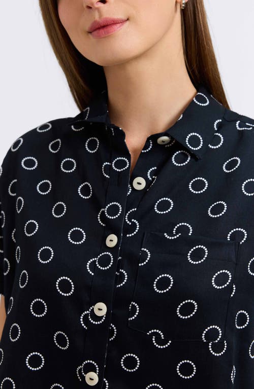 Foxcroft Abigail Short Sleeve Cotton Button-up Shirt In Black/white