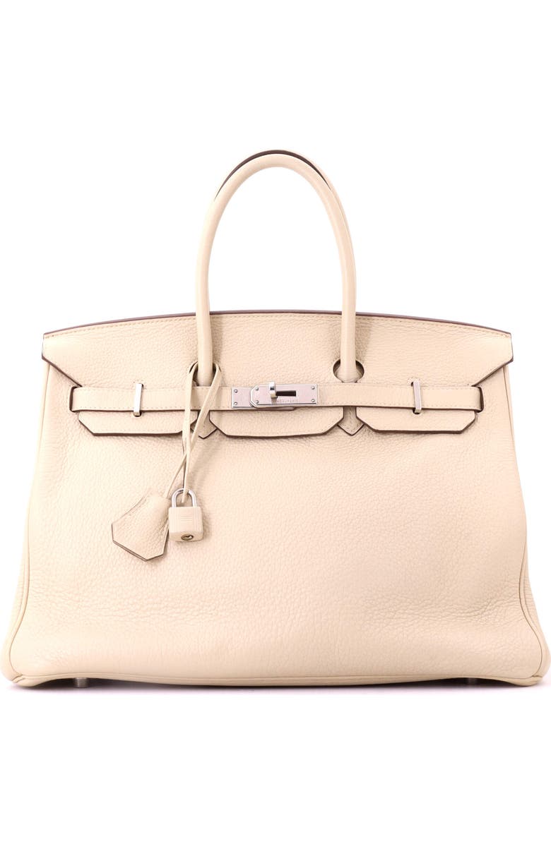 Pre-Owned Hermes Birkin Handbag Light Clemence with Palladium Hardware 35, Main, color, Parchemin